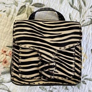 Rebecca Minkoff genuine leather calf hair zebra print satchel crossbody bag